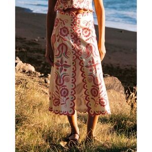 NWT SEA New York Midi White Embroidered Floral Eevi Skirt